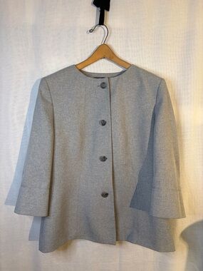 Evan-Picone Collarless Swing Blazer A-Line Suit Jacket Heather Grey Size 16